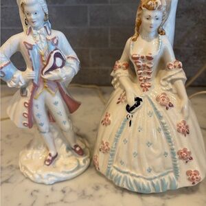 Vtg HAND DECORATED WILLIAM FB JOHNSON CERAMIC -Lady & Gentleman LAMPS Numbered
